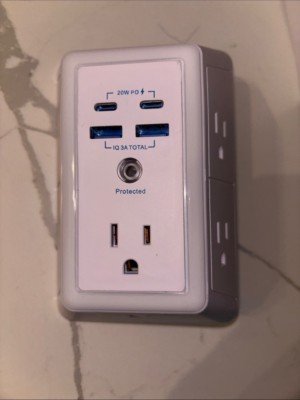 White USB-C & USB-A Wall Charger with AC Outlet